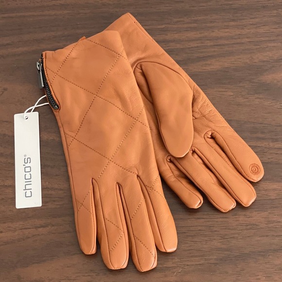 Chico's Accessories - Chico's Box Stitch Leather Gloves Womens M Cognac Cold‎ Weather Soft NWT